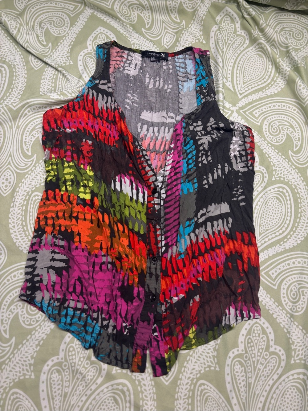 ⚛️Forever 21 Multicolor Button-Front Tank Top with Bright Abstract Print